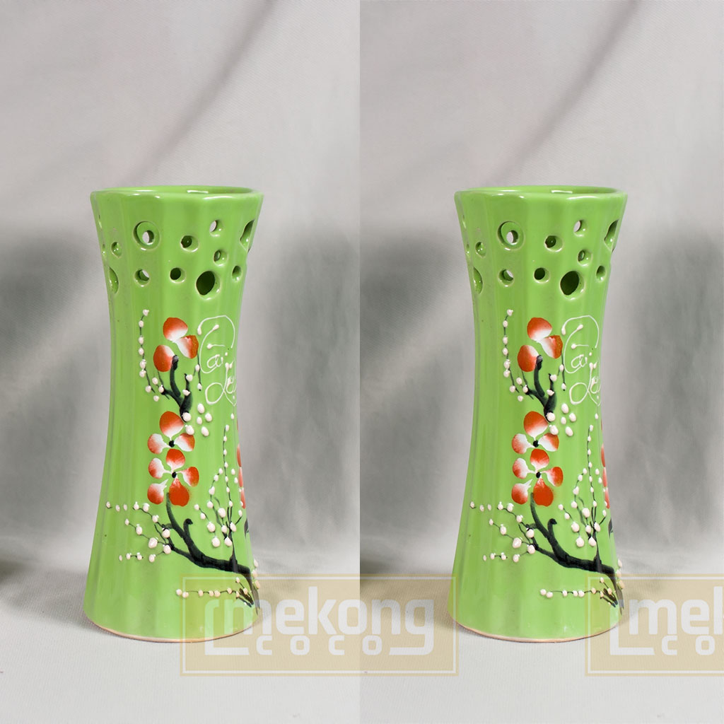 Bình/lọ cắm hoa chưng bông Tài Lộc gốm Bát Tràng dạng đốt tre 25.5cm lớn men bóng