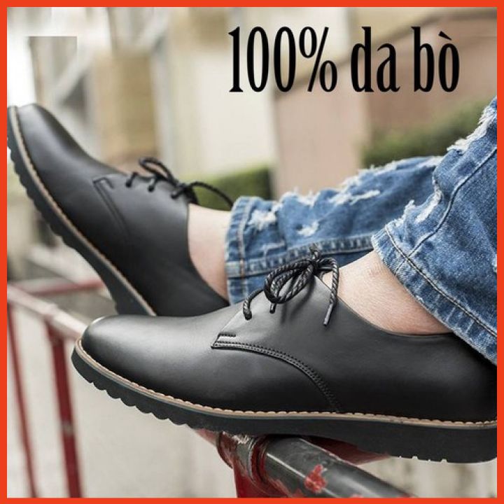 Giày sneaker nam da thật giầy da nam cột dây màu đen, nâu phong cách hàn quốc