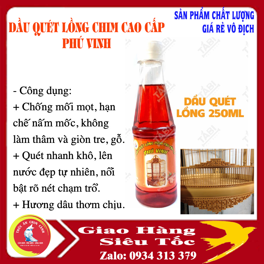 DẦU QUÉT LỒNG PHÚ VINH, dầu quét lồng chim chống mối mọt, lên màu tự nhiên, bóng đẹp, Thức Ăn Phụ Kiện Chim Cảnh