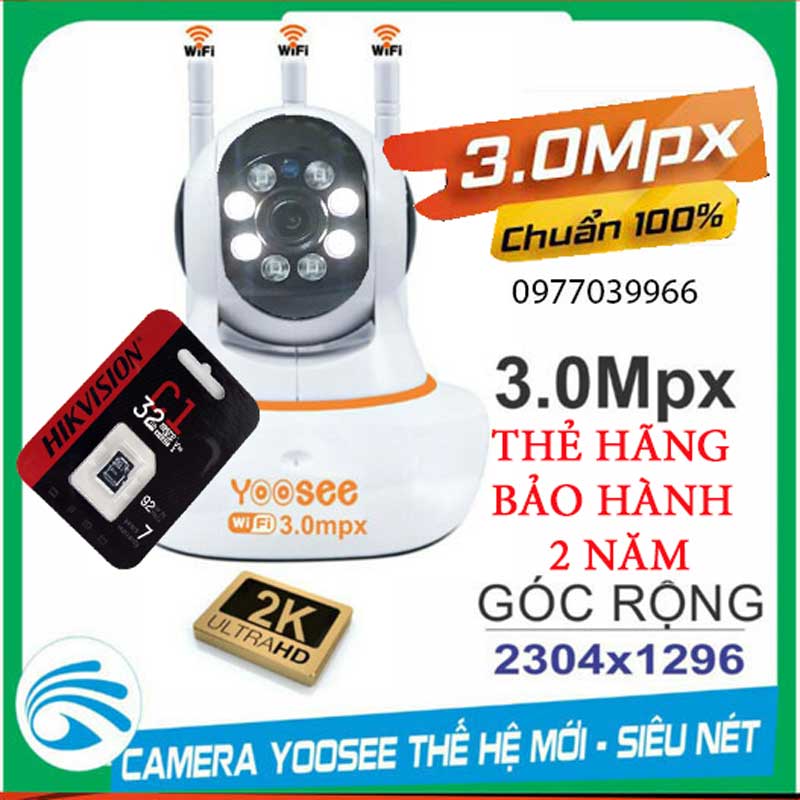 [kèm thẻ 32gb 64gb] Camera IP Wifi Yoosee 3 Râu 1080p,chống chộm ,quan sát từ xa độ phân giải 2.0MPx FullHD Không Dây Camera trong nhà