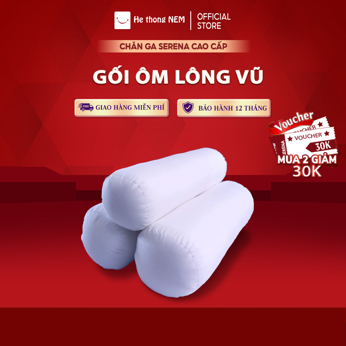 Gối ôm dài lông vũ serena mattress cao cấp - cái ruột gối đôi ôm dài nằm ngủ lông vũ 35 x 100 khách sạn 5 sao cao cấp