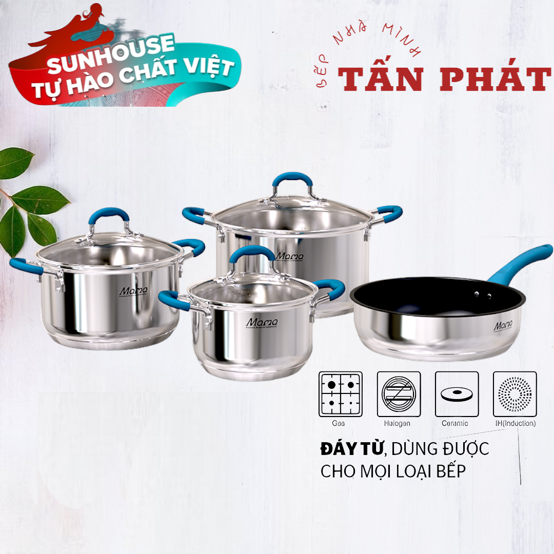 Bộ nồi chảo inox 304 Sunhouse SHG506 dùng trên mọi loại bếp