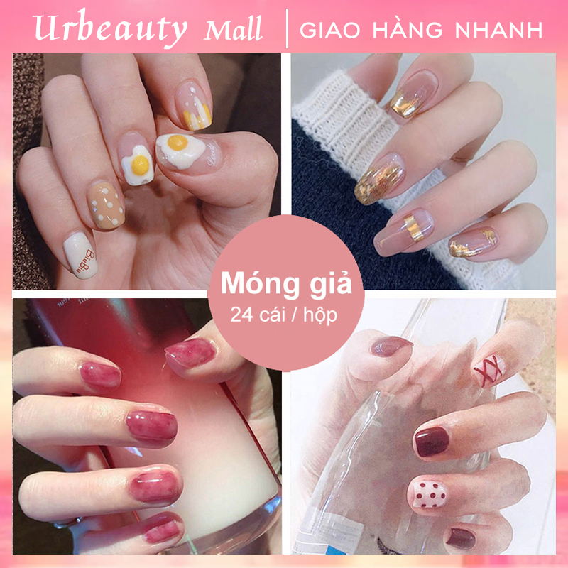 [HCM]【Urbeauty Mall】Set 24 móng tay giả cao cấp，Năm phong cách chọn móng tay giả， nail giả  móng giả A8 ( Sản phẩm đã có sẳn keo )