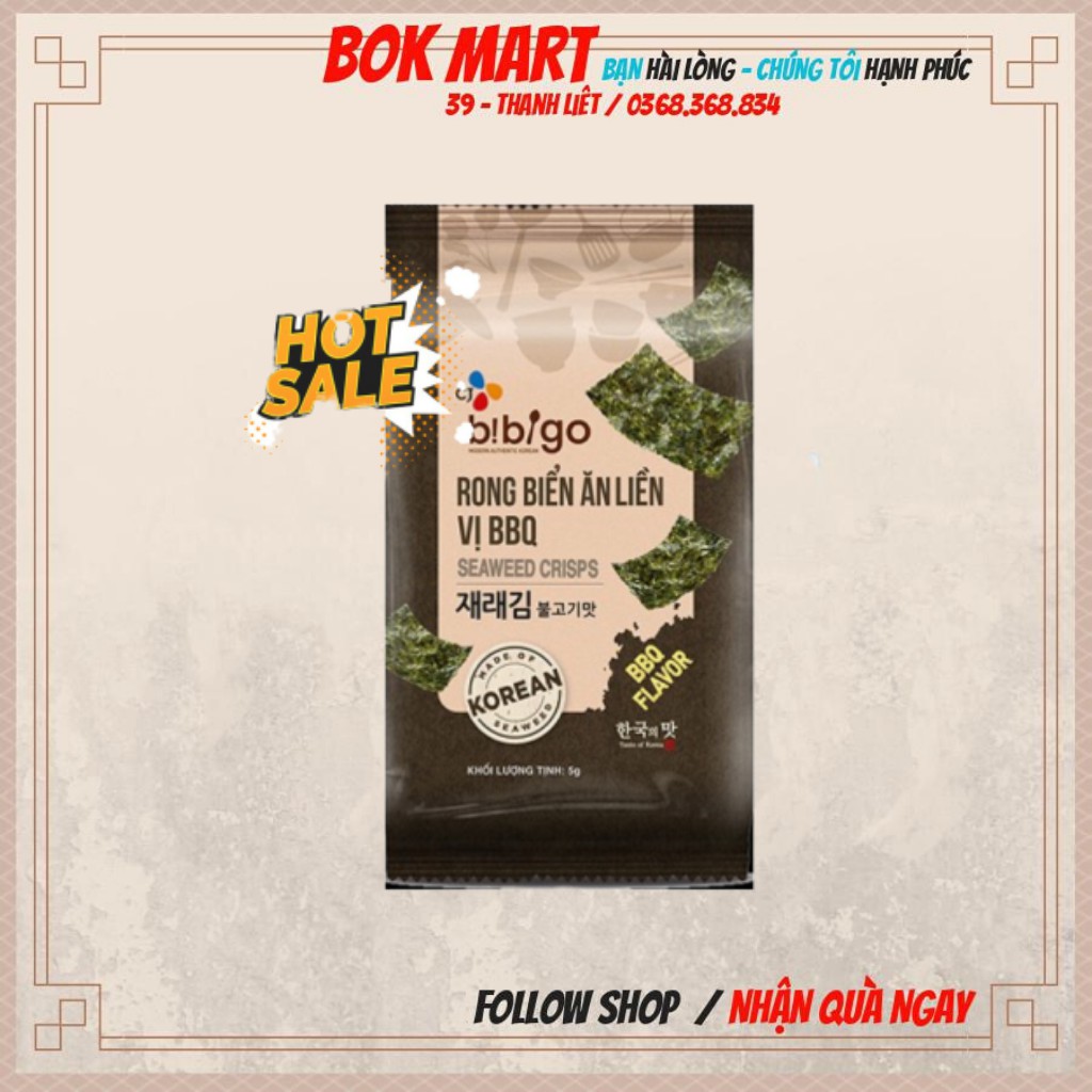 Rong biển ăn liền vị bbq bibigo gói 5g