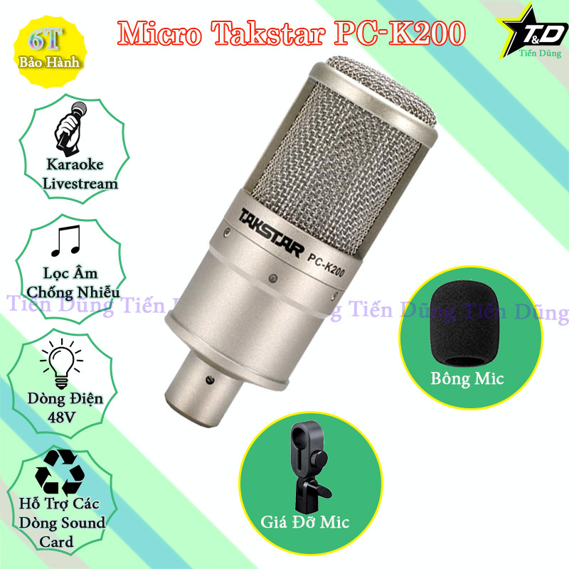 Mic thu âm Takstar PC K200 chạy nguồn 48V dùng cho thu âm các dòng sound card - Micro K200 chất liệu kim loại có lọc tiếng ồn đang hot trên thị trường