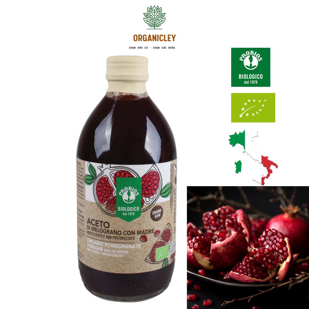 Giấm Lựu Hữu Cơ Có Giấm Cái ProBios Organic Pomegranate Vinegar With The Mother 500ml - Giấm Lựu Giảm Cân - Organicley