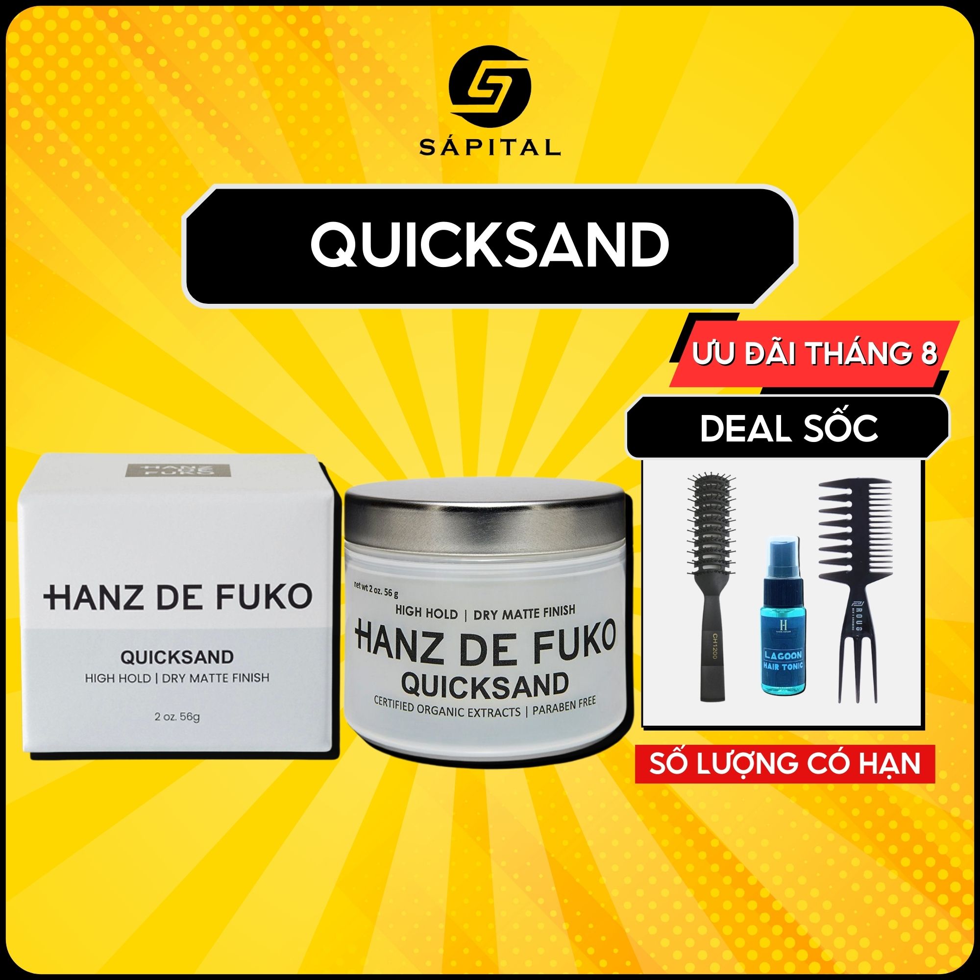 Sáp vuốt tóc nam cao cấp hanz de fuko quicksand 56g | nhập khẩu mỹ - sáp vuốt tóc hàng đầu cho tóc mỏng, nhiều dầu