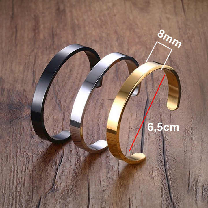 Vòng tay nam vòng tay cuff Titan kiểu hở bản trơn 8mm dẹp không đen QCVTNAH01