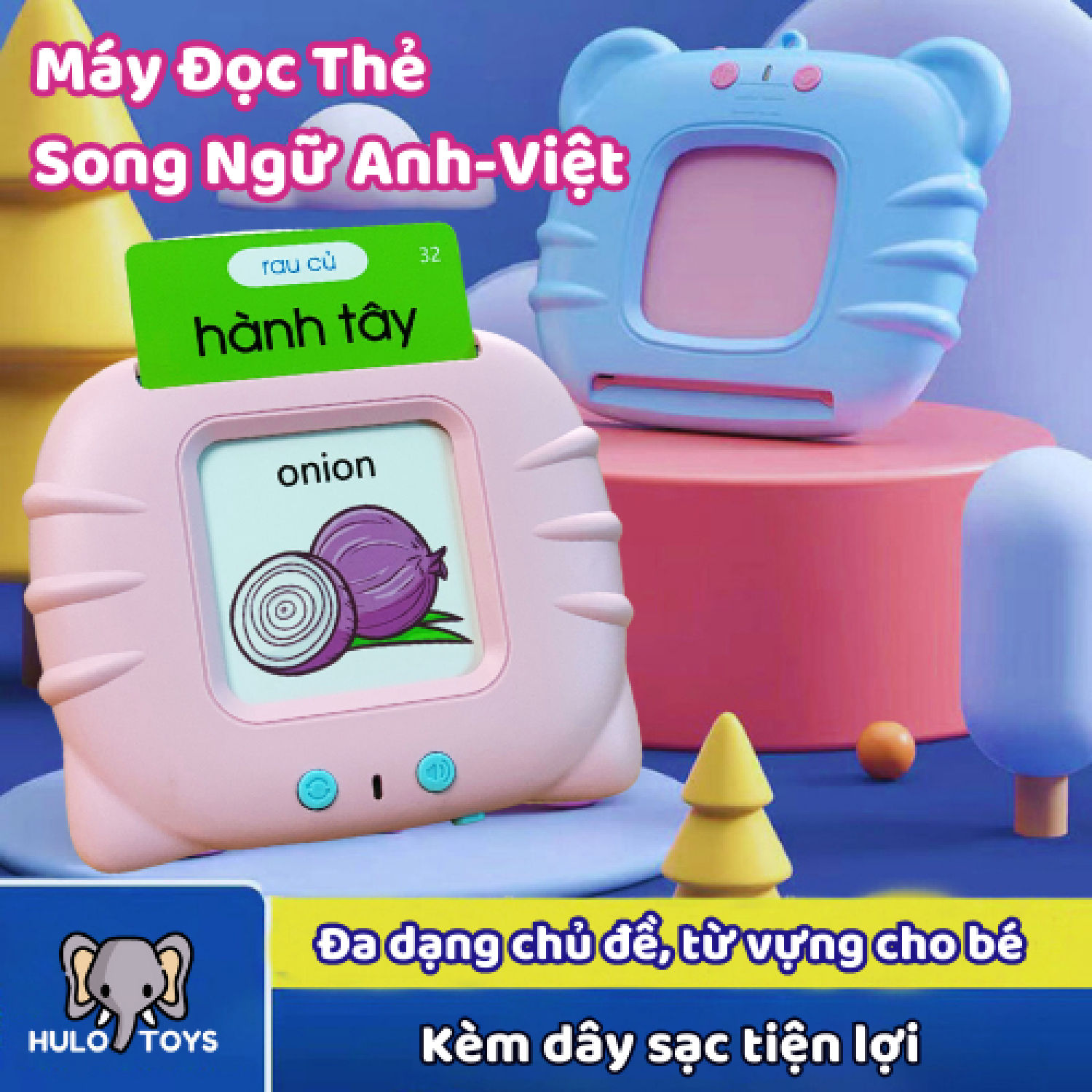 Máy đọc thẻ song ngữ anh việt hulo toys - đồ chơi giáo dục sớm cho bé, máy đọc thẻ flashcard