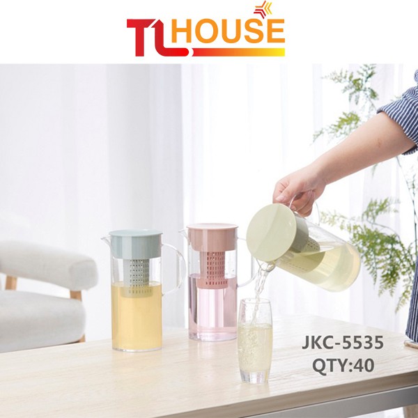 Bình đựng nước nhựa có lõi lọc trà 1700ml cao cấp, ca nhựa pp có tay cầm nhập khẩu jkc 5535 – tali house