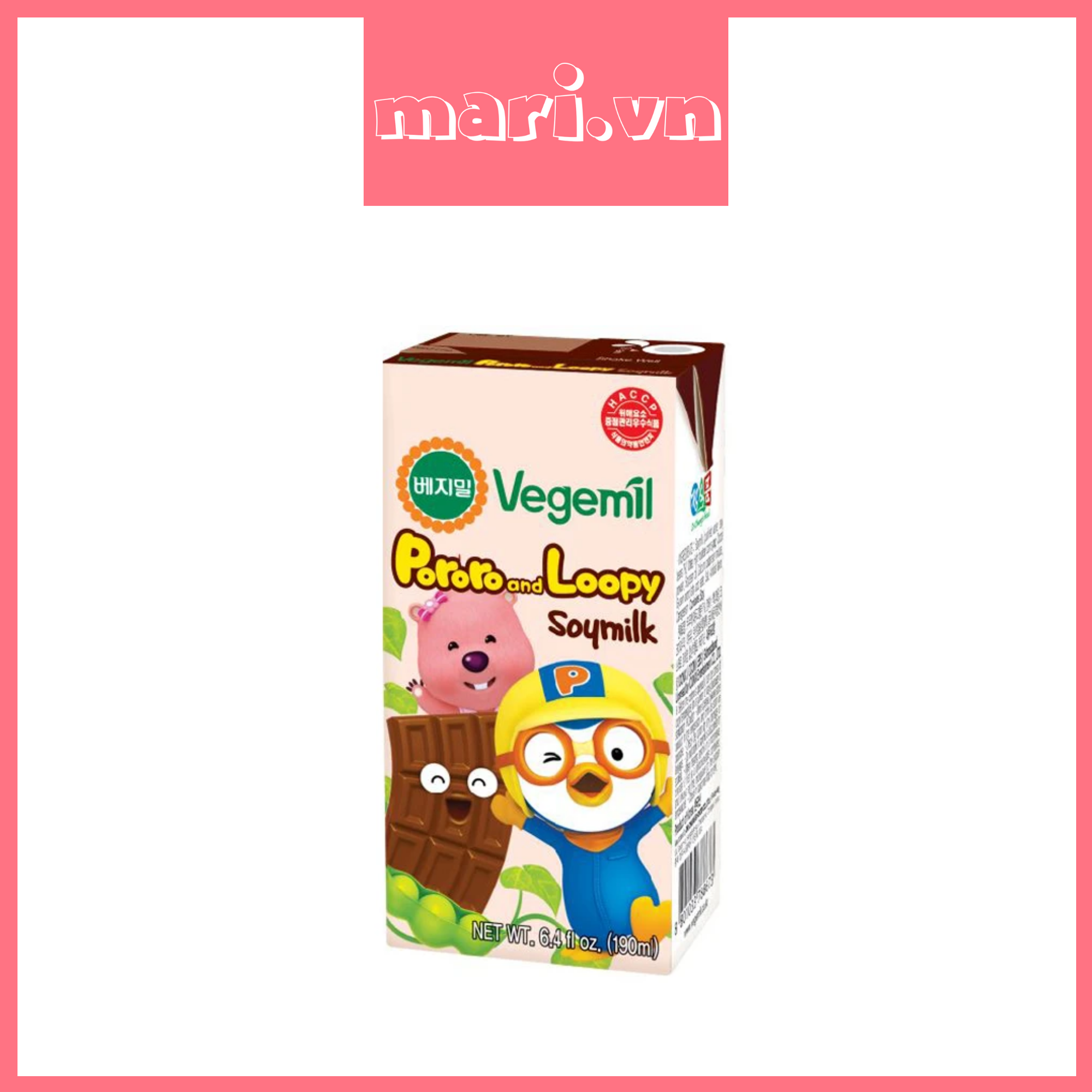 Sữa đậu nành vị socola Pororo và Loopy Vegemil 190ml