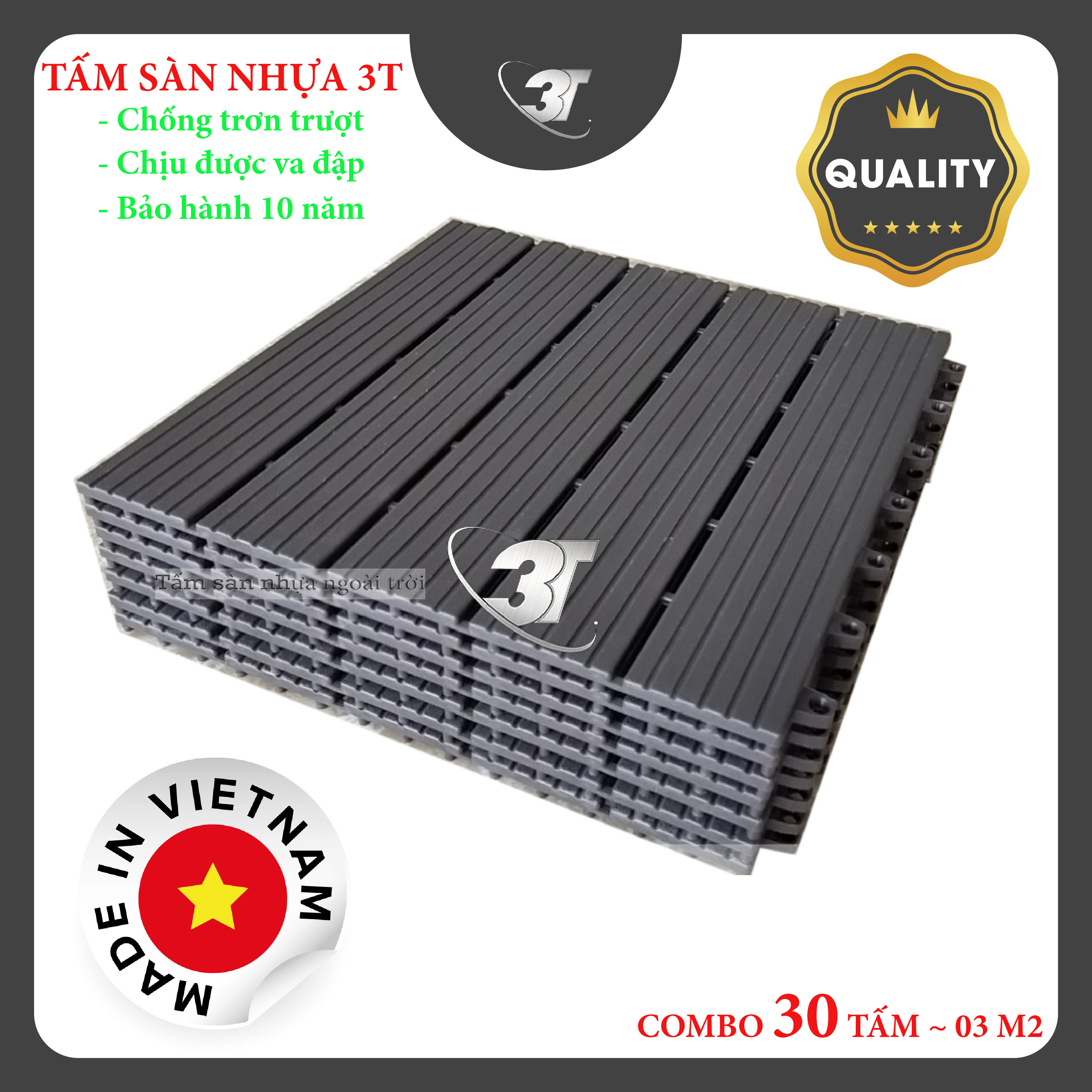 [COMBO 30] Tấm Lót Sàn Nhựa Ban Công 3T-Special, Vỉ nhựa lót sàn ban công, miếng nhựa ghép chống trơn trượt nhà tắm - nhà vệ sinh - bể bơi, trang trí sân vườn, chống nóng sân thượng