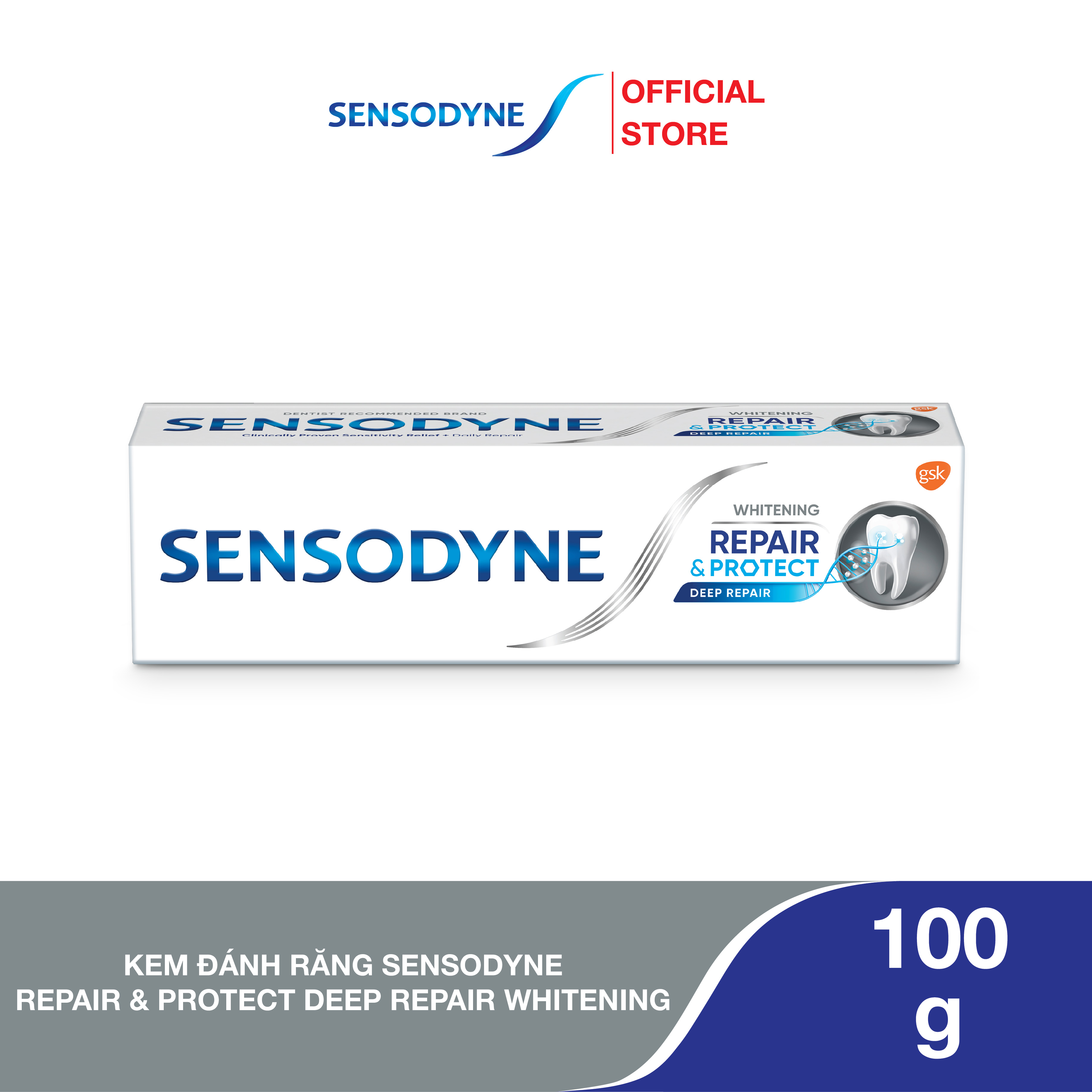 Kem đánh răng SENSODYNE Repair & Protect Deep Repair Whitening 100g phục hồi, bảo vệ răng ê buốt và làm trắng răng