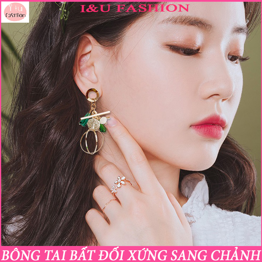 Bông tai nữ khuyên tai nữ bất đối xứng sang chảnh kiểu mới bên ngắn bên dài được đính đá và thiết kế đặc biệt độc đáo cho các bạn nữ KT-15