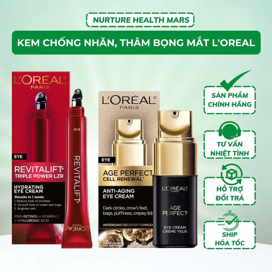 Kem Mắt LOreal Revitalift Triple Power Anti-Aging 15ml, Serum Mắt LOreal Paris Age Perfect Renewal