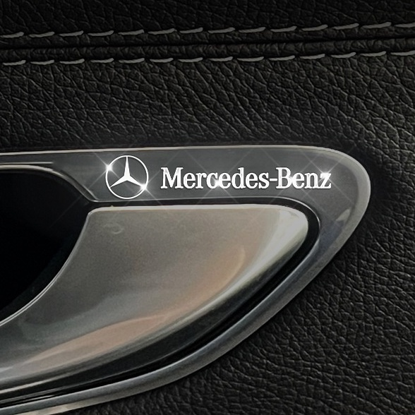 Decal dán trang trí xe ô tô đẹp, tem kim loại chìm in logo hãng xe Mercedes - Benz, tem stick in logo dán xe ô tô niken mạ bạc cao cấp dòng xe Mercedes - Benz