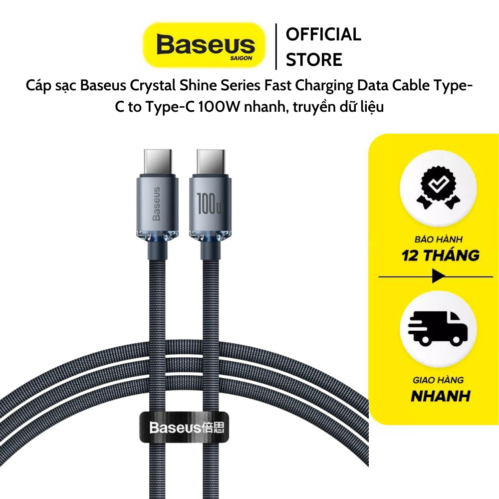 Cáp sạc Baseus Crystal Shine Series Fast Charging Data Cable Type-C to Type-C 100W nhanh, truyền dữ liệu