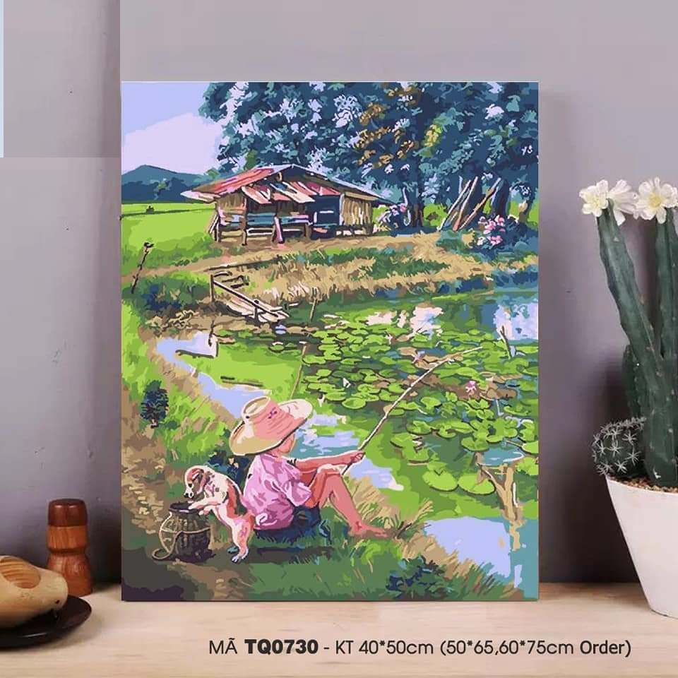 KHUNG 1.6CM-Tặng khăn Tranh sơn dầu số hóa rẻ,đẹp,sẵn màu, cọ,đinh,khung gỗ 40 x 50cm,Tranh tự tô màu theo số,tranh phong cảnh đẹp-Tranh nàng thơ-tranh động vật đẹp,tranh hoa đẹp-Tranh Phật,tranh công giáo,tranh biển,bao đổi