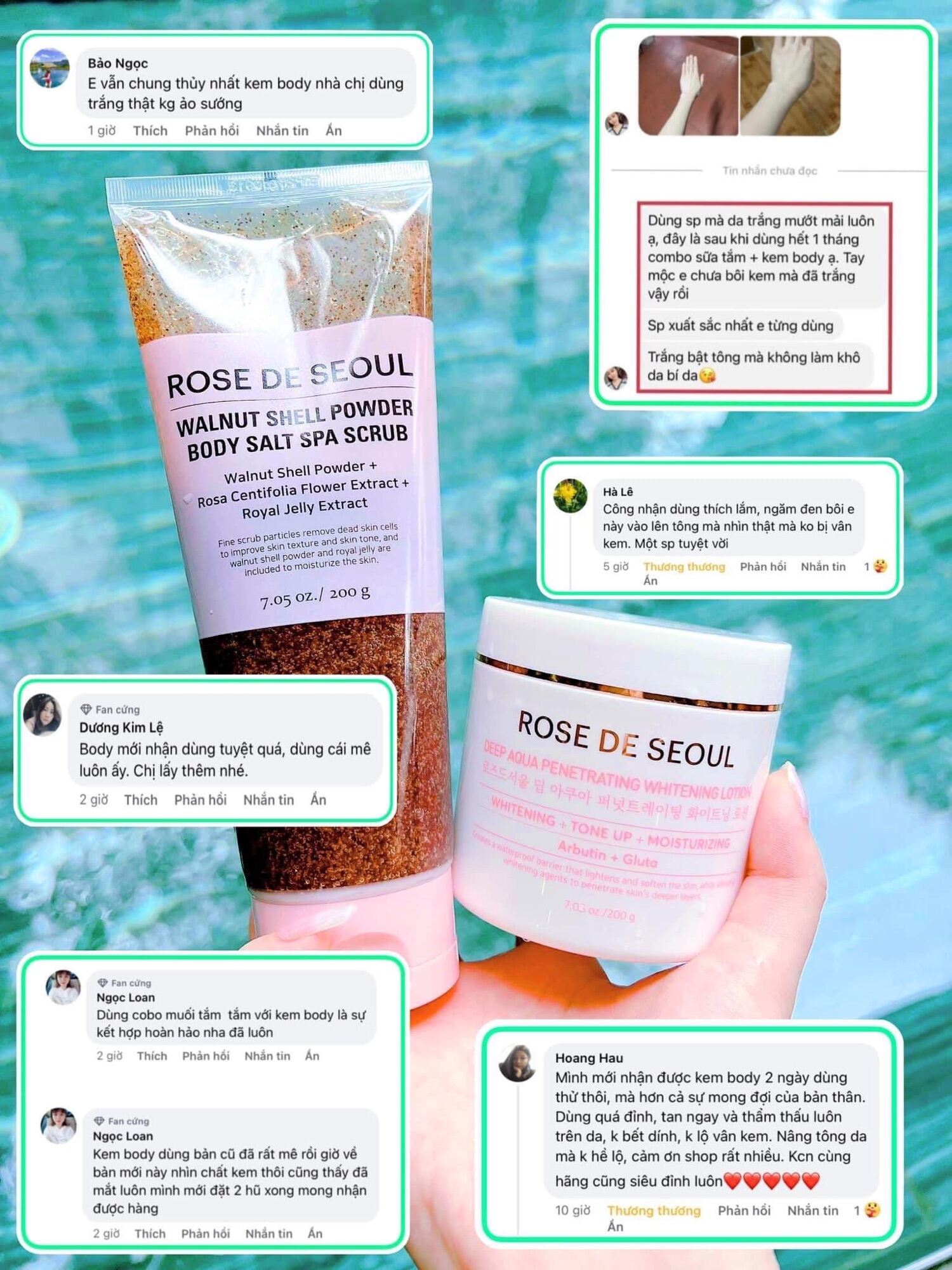 Combo body Rose de seoul + sữa tắm tẩy da chết Rose de seoul