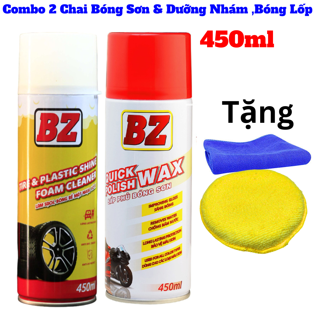Combo 2 chai bóng sơn,phục hồi nhựa nhám,bóng lốp xe chính hãng bz tặng khăn 450ml