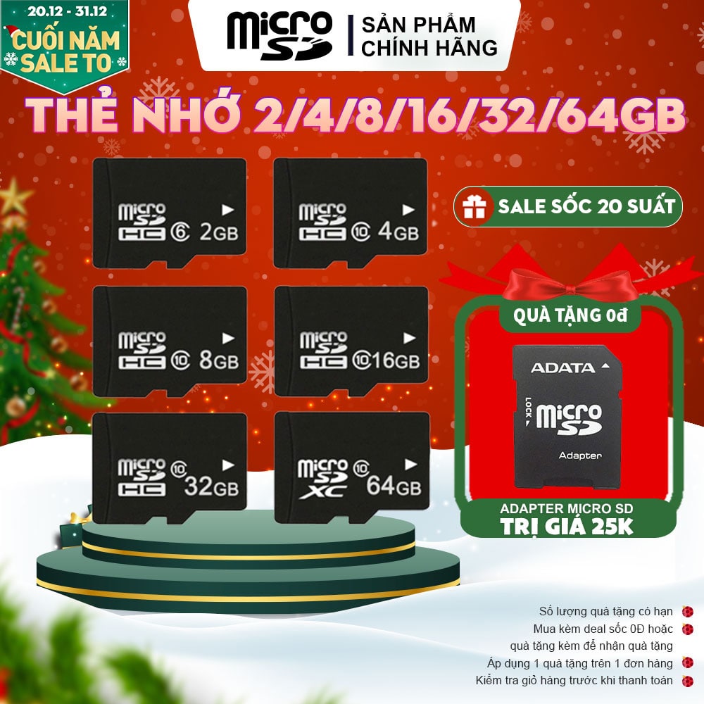 Thẻ nhớ MicroSDHC Class 10 Tốc độ cao 2GB/4GB/8GB/16GB/32GB