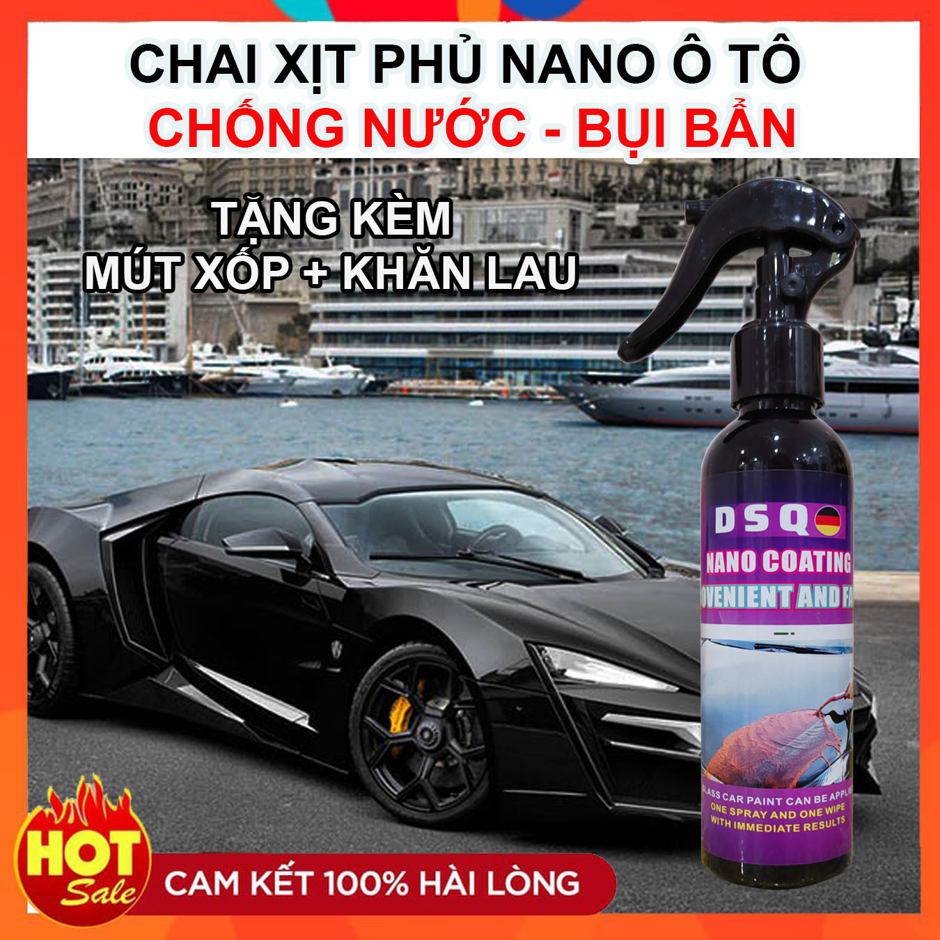Chai xịt phủ nano ô tô - Bình xịt phủ nano DSQ , dung dịch phủ nano kính xe ô tô, xe máy, chống bám nước kính xe, kính cận - Vegair Shop