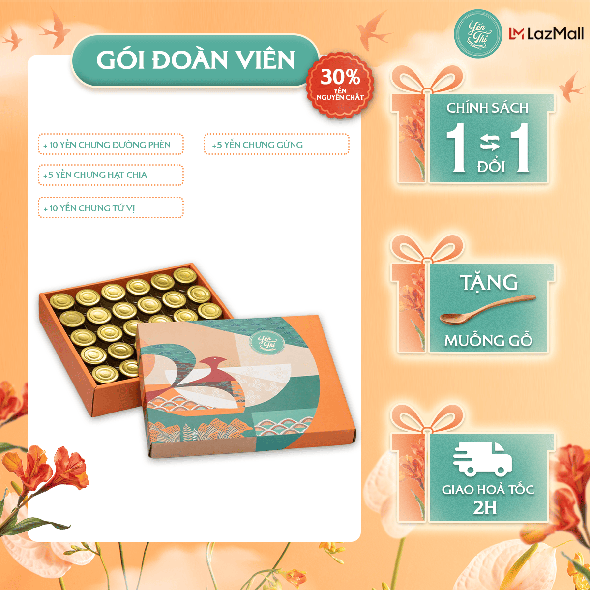 Mix 4 vị yến thị -hộp quà tặng cao cấp - giao hàng 2h tp.hcm