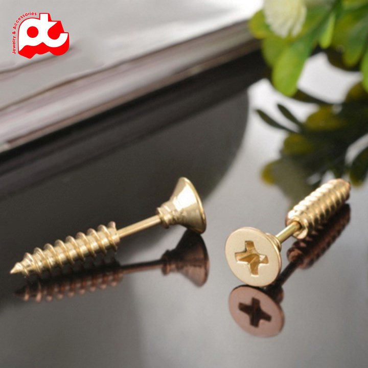 BÔNG TAI NAM INOX KiỂU ĐINH VÍT MÀU VÀNG RẺ ĐẸP trangsucpt thép không gỉ PTLTNA127