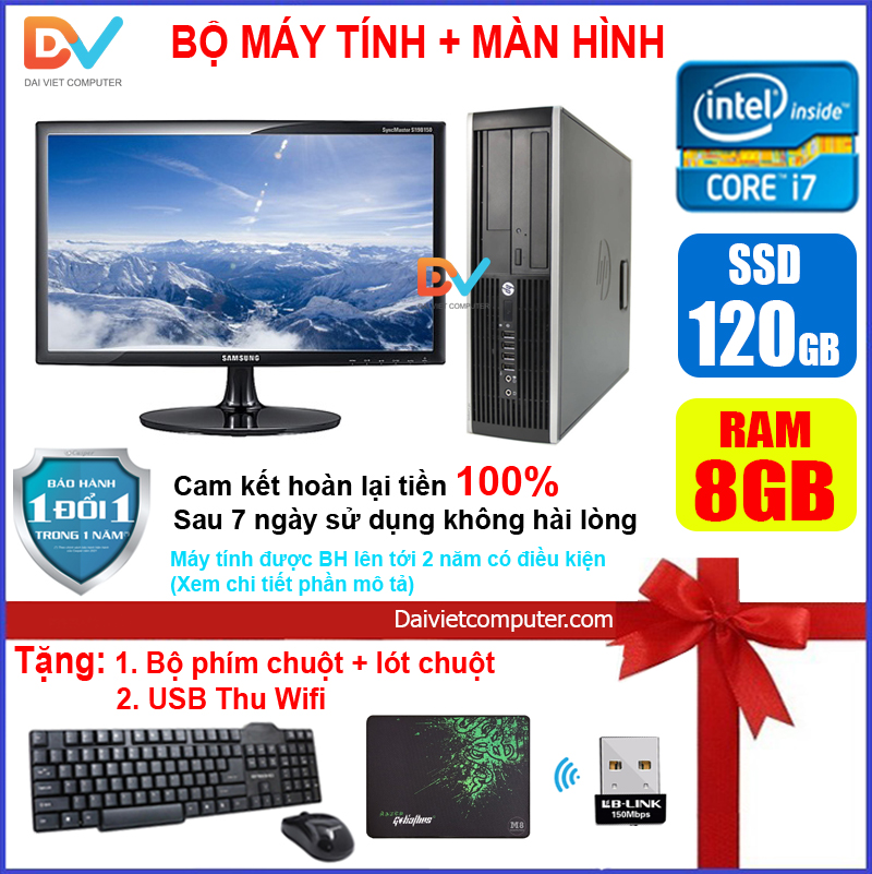 [Trả góp 0%]Bộ máy tính đồng bộ HP + Màn hình 18.5 inch Pentium G620 / i7 2600 / Ram 4GB - 8GB / SSD 120GB - 240GB [QUÀ TẶNG: Bộ phím chuột + USB thu wifi +  bàn di chuột] HPI72 - LDV