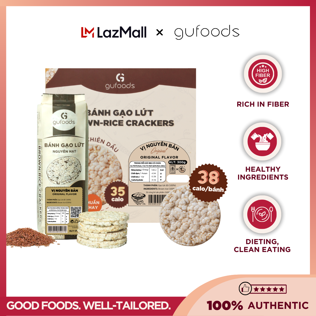 GUfoods diet brown-rice crackers (170g/300g/75g) - Various flavors: Oats, Purple Rice, Chia Seeds, Quinoa, Stevia, Superfoods