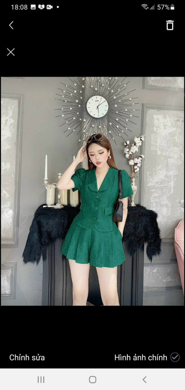 Sét bộ nữ áo giả vest cổ sen kèm quần xinh xắn