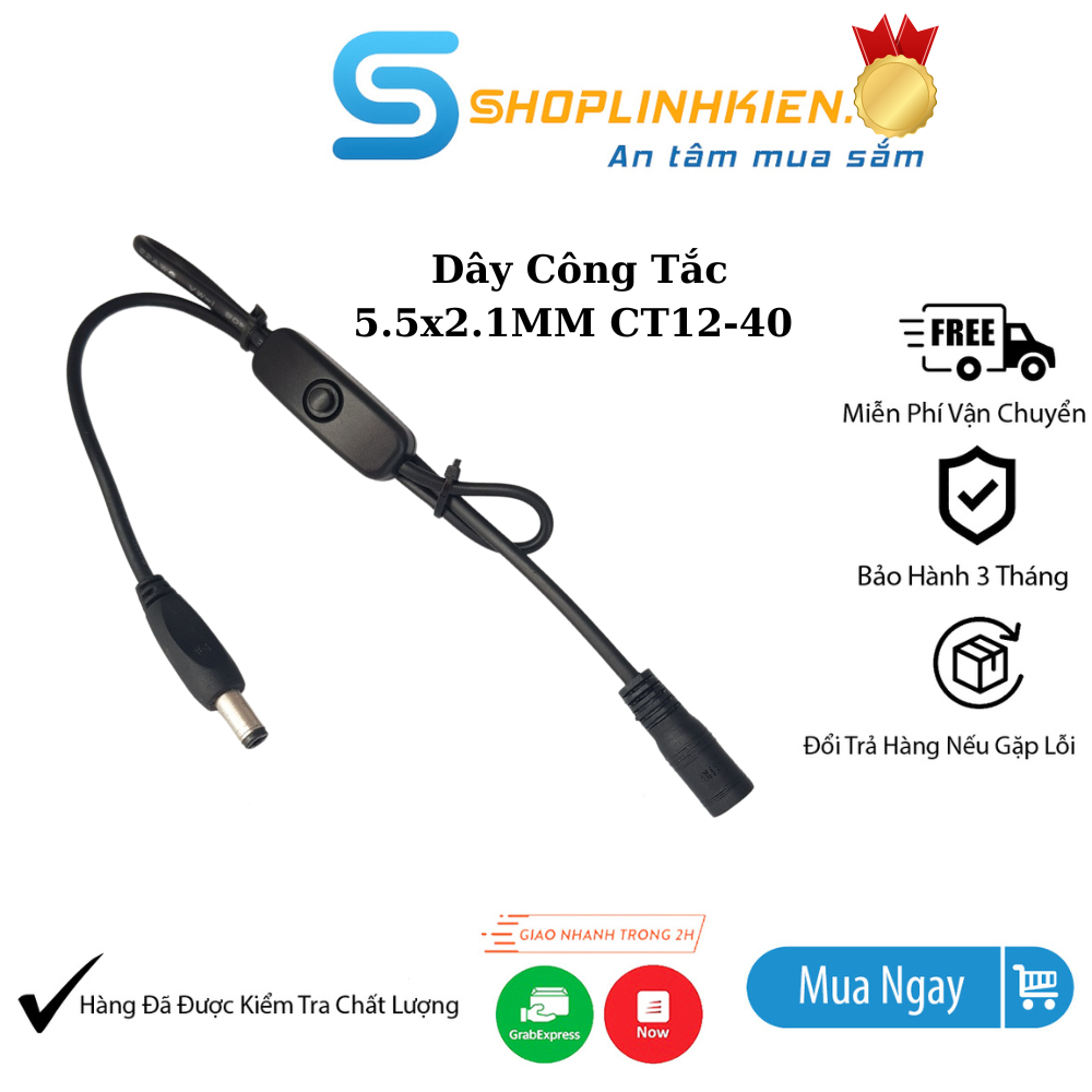 Dây Công Tắc Nguồn 5V 12V DC CT12-40 Dài 40CM, Dây Công Tắc Quạt