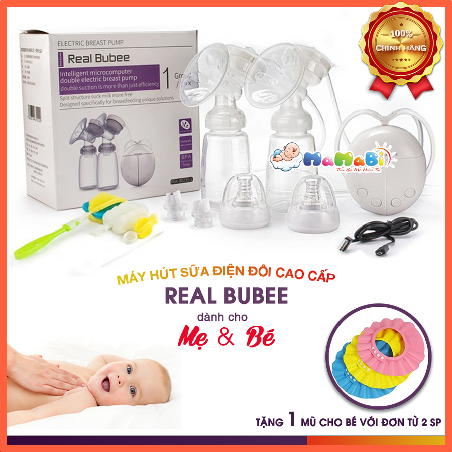 Máy hút sữa điện đôi Real Bubee MAMABI VN, Máy vắt sữa mẹ { HÀNG CHẤT CHÍNH HÃNG } +Tặng oto đồ chơi cho bé trị giá 30k ( Máy hút êm ái,không đau,có chế độ masage kích sữa và hút sâu)-BH12 THÁNG
