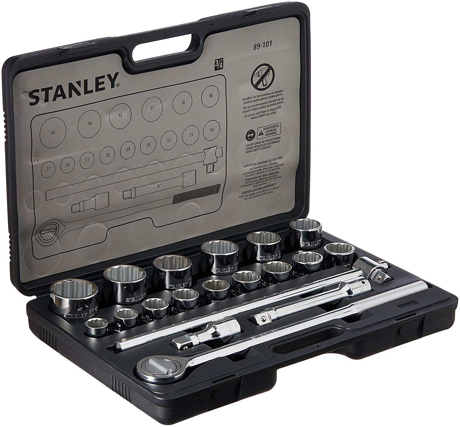Bộ khẩu hệ 3/4 12 cạnh 19 chi tiết 22-50mm stanley 89-101