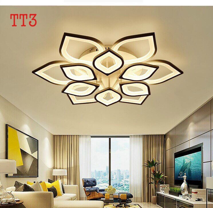 Đèn Ốp Trần Trang Trí Phòng Khách, P. Ngủ, Trần Thạch Cao 3 Chế Độ Sáng Có Kèm Điều Khiển Từ Xa, BH 2 Năm