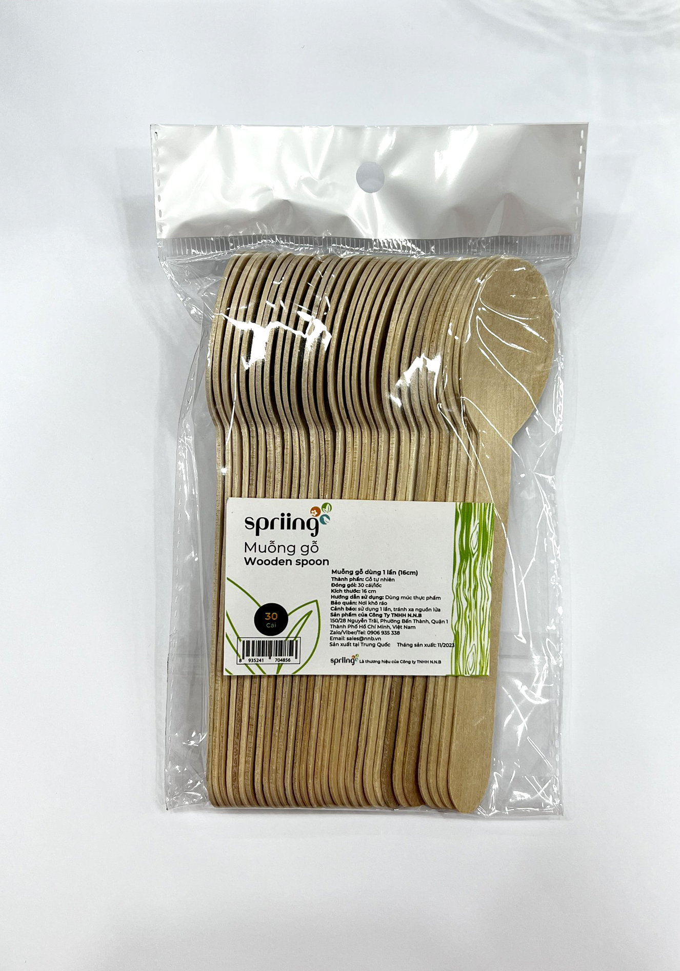 Spriing Lốc 30 muỗng gỗ dùng 1 lần 16cm