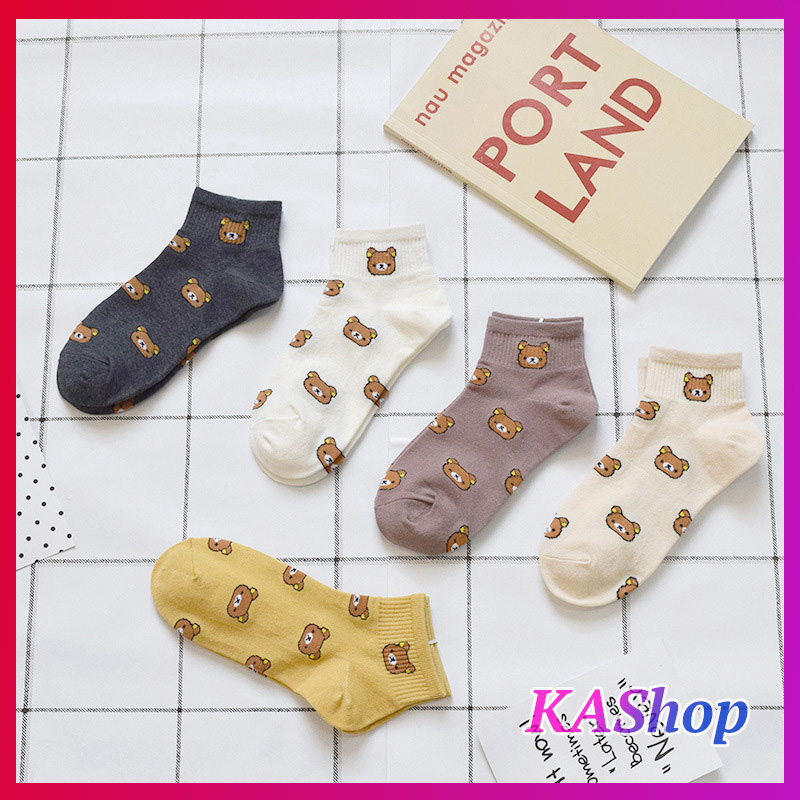 Vớ ngắn nữ gấu nâu ngũ sắc cute - tất ngắn nữ - kashop