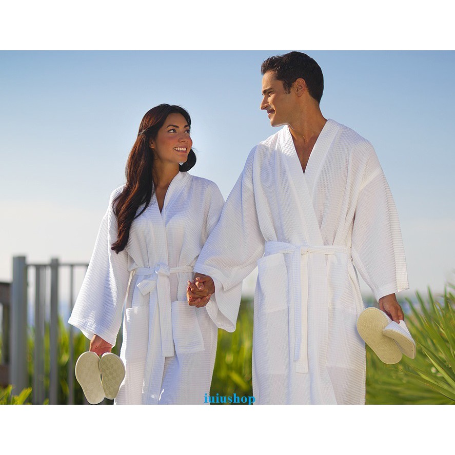 Áo choàng tắm Nam/ Nữ dệt  cotton kiểu dáng kimono tổ ong