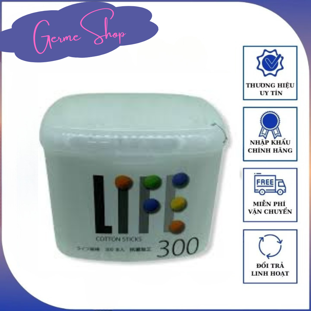 Okamura - Tăm bông LIFE Hộp 300 que tăm bông an toàn LIFE thân giấy, kháng khuẩn