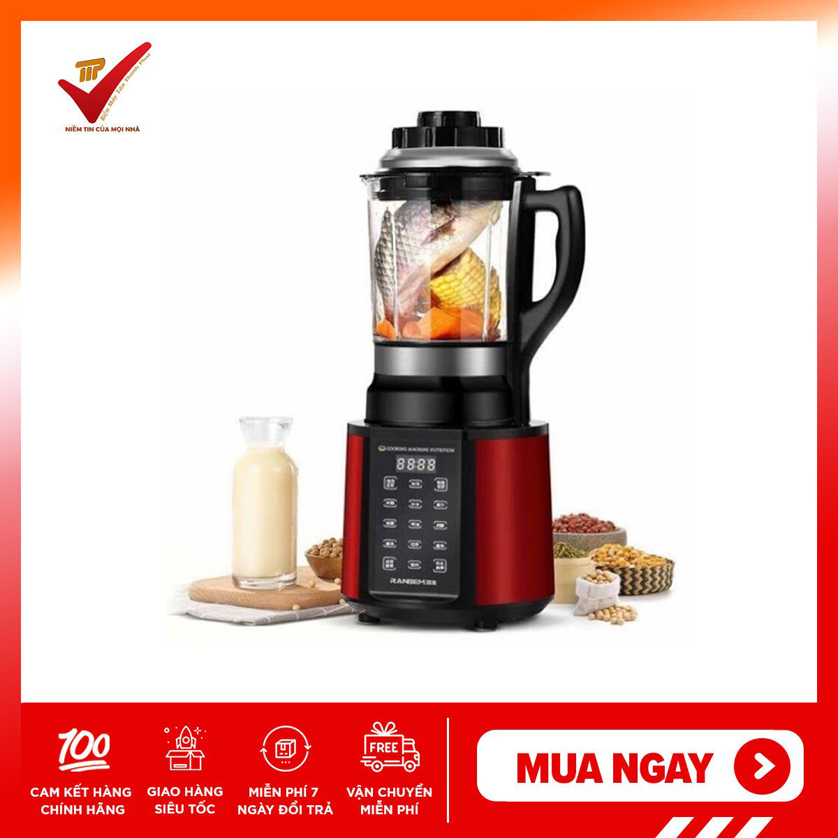 [Voucher 7% Max 800K] (+tặng 101 công thức làm sữa hạt) bản Tiếng Việt  Máy làm sữa hạt đa năng, Máy xay, nấu sữa hạt đa năng RANBEM 769S(Bh 12 tháng)