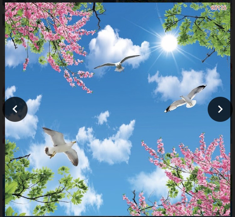 tranh dán trần nhà 3D in Vải Lụa