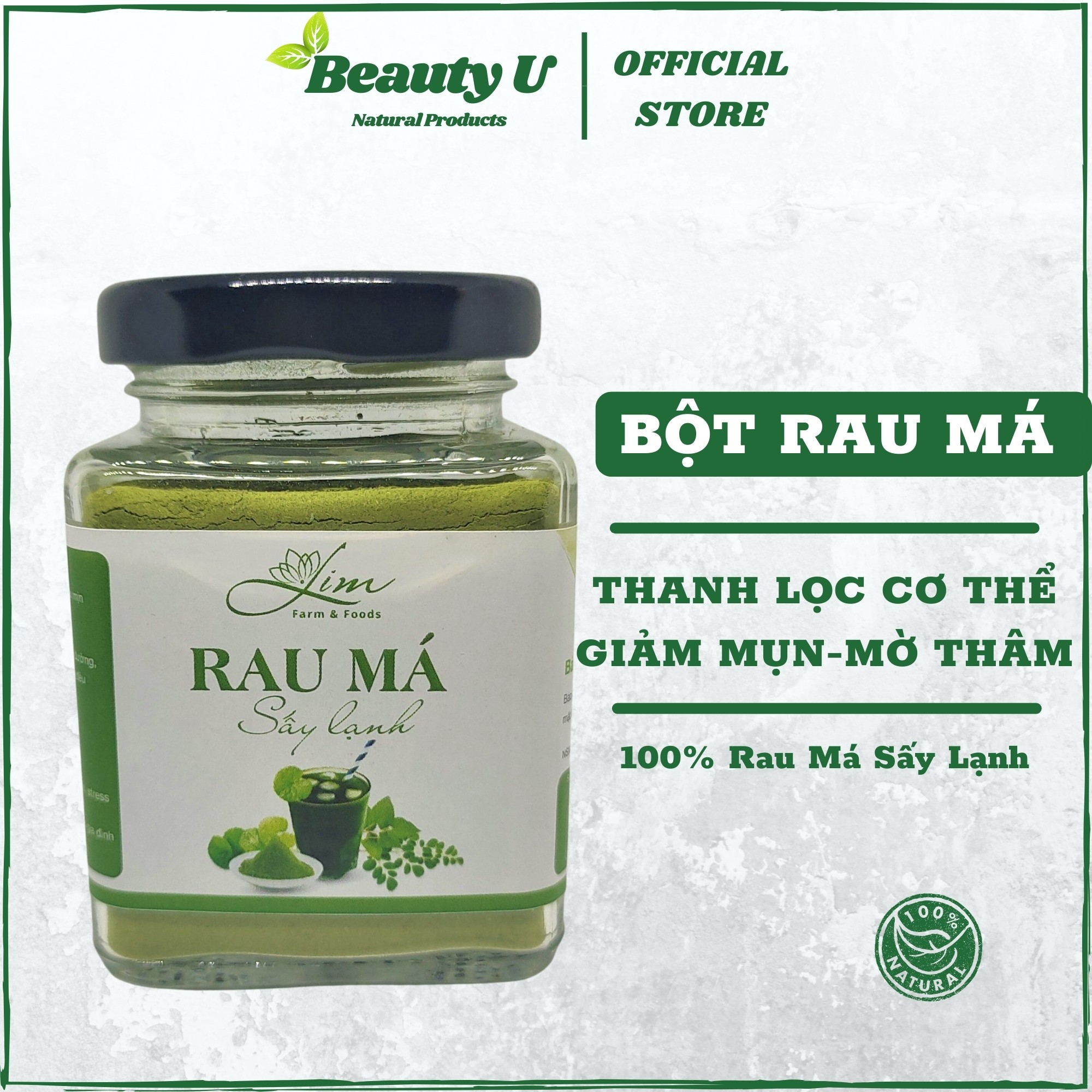 Bột rau má sấy lạnh nguyên chất limfarm hũ 150gram - dưỡng da trị mụn , mờ thâm , thanh lọc cơ thể , hỗ trợ giảm cân , detox