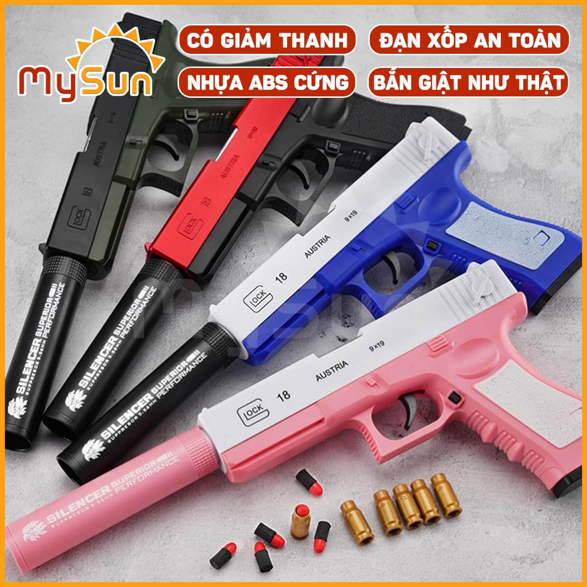 Súng bắn đạn xốp đồ chơi cho trẻ em bé súng lục nhựa đạn sốp mini an toàn MySun