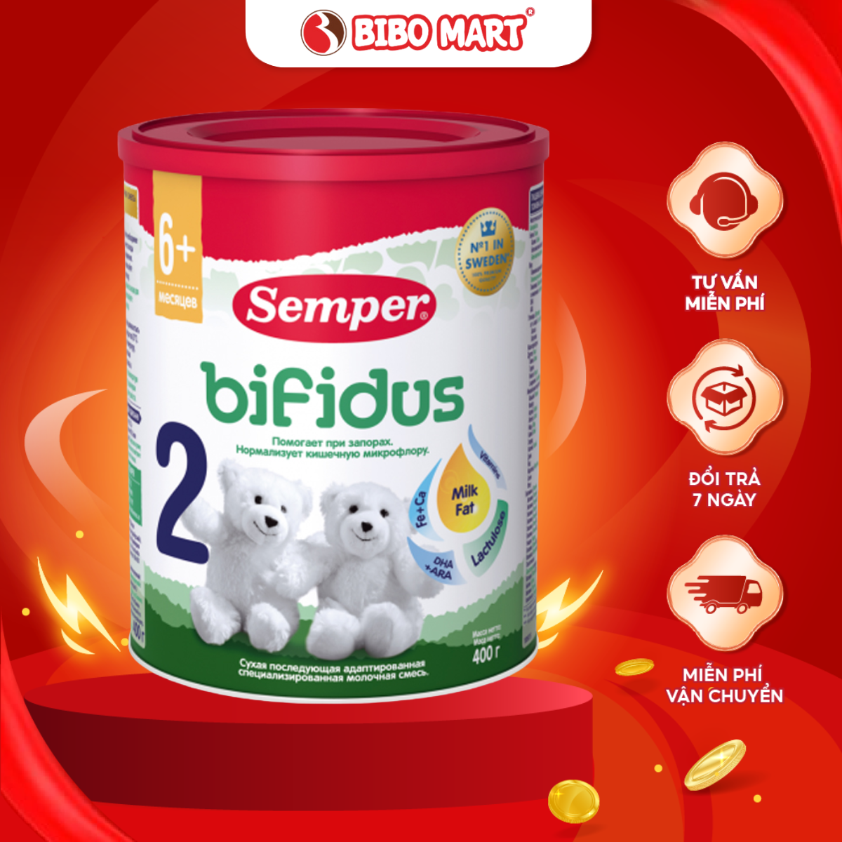 Sữa Semper Bifidus Thụy Điển Giúp Bé Cải Thiện Tiêu Hóa Tăng Cân Số 2 400g - Bibomart