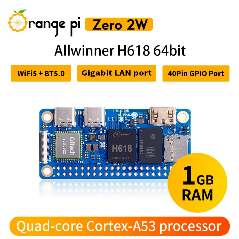 Orange Pi zero2w 1GB ban phát triển Allwinner h618 máy tính bảng đơn LPDDR4 Zero 2W SBC bảng Demo