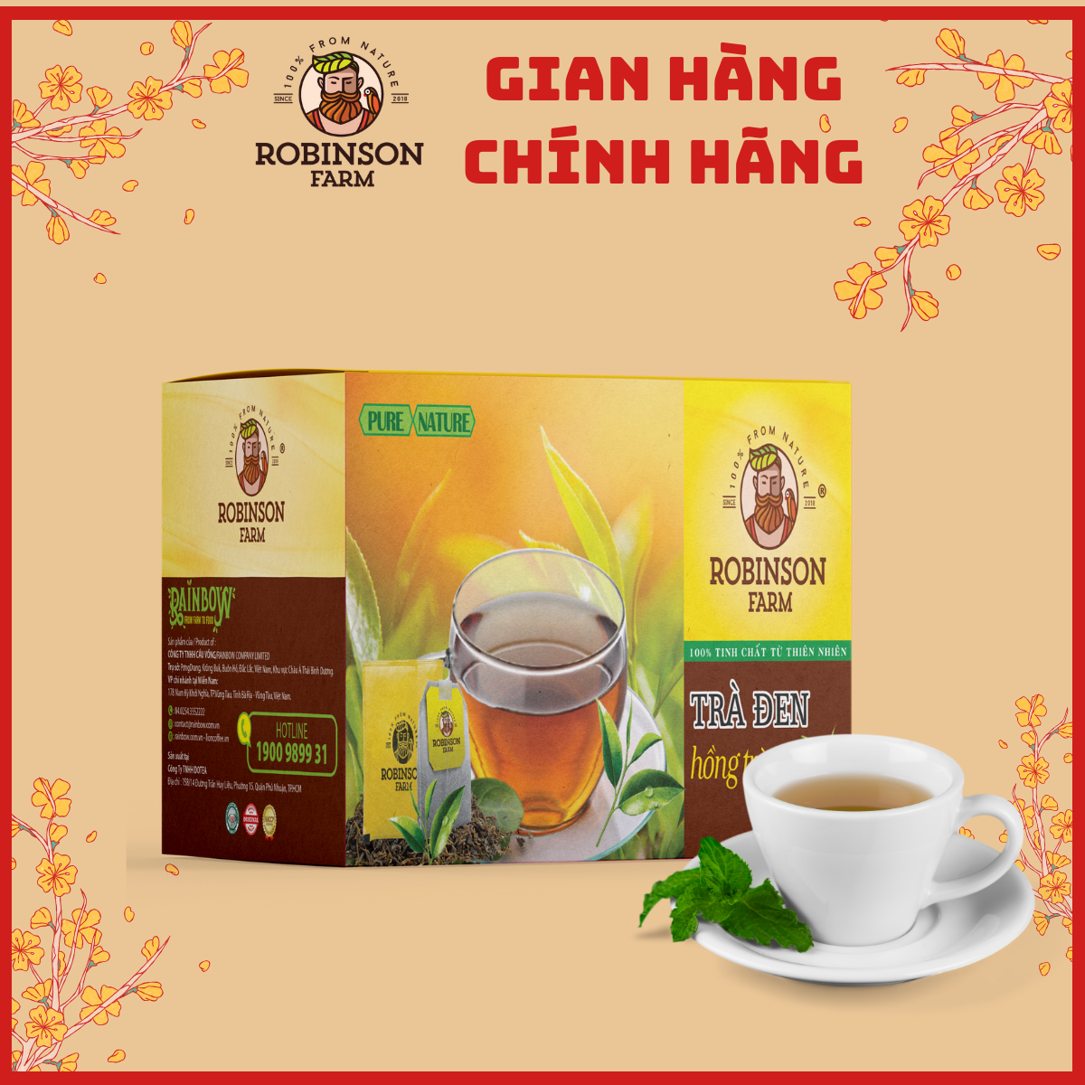 Trà Đen Túi Lọc Robinson Farm 40gr ( 20 túi x 2g ) Đậm vị trà 100% lá chè tươi nguyên chất Top sản phẩm bán chạy