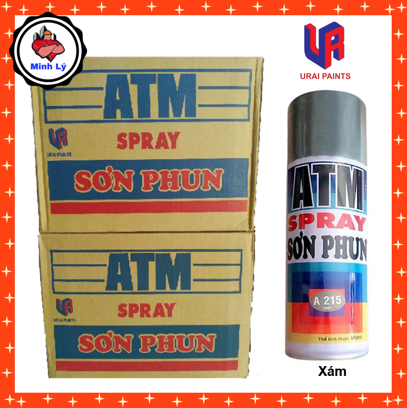 Thùng 12 chai sơn phun màu xám a215 atm spray cao cấp