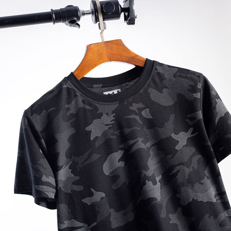 Bộ thể thao nam 100% cotton camo cổ tròn set quần lửng áo cộc rằn ri