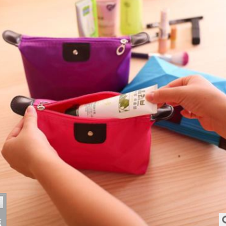 Túi đựng mỹ phẩm bằng da PU nhiều màu cao cấp bên ngoài ép vải canvas chống nước siêu bền sang trọng | bóp ví nữ cầm tay để đồ trang điểm dụng cụ cá nhân có khóa kéo
