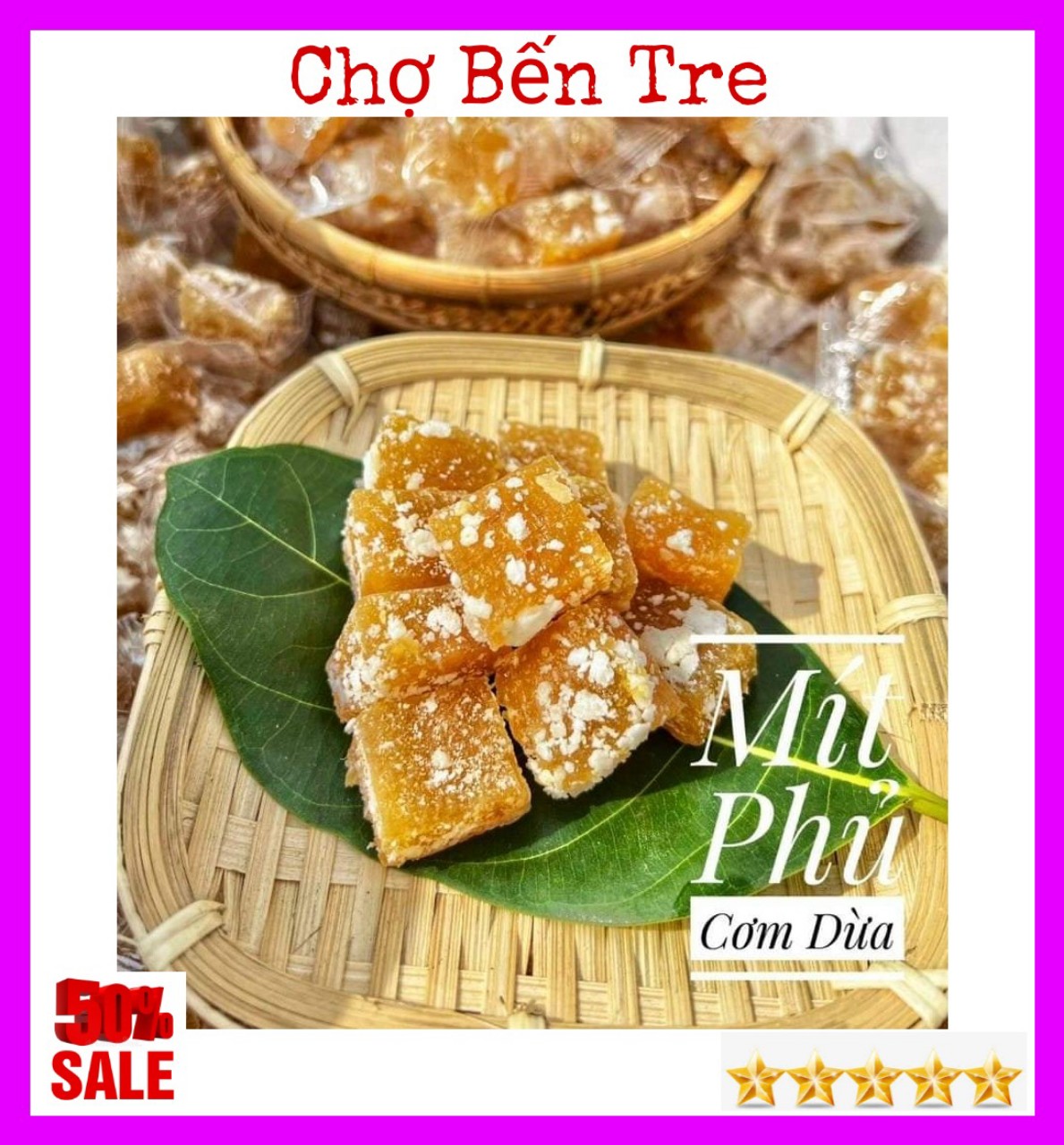 1kg kẹo mít phủ cơm dừa sấy giòn bến tre
